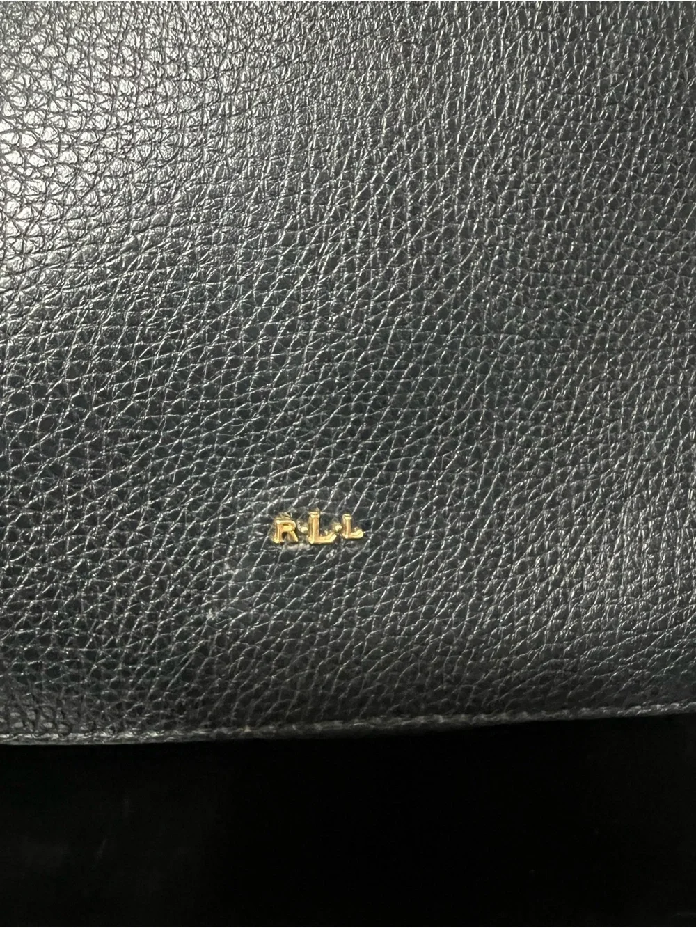 Lauren Ralph Lauren Arcadia Black Pebbled Leather Tote with Gold Accents